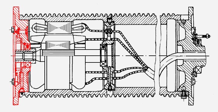 Схема расположения левого фланца 108-16Б в мотор-барабане